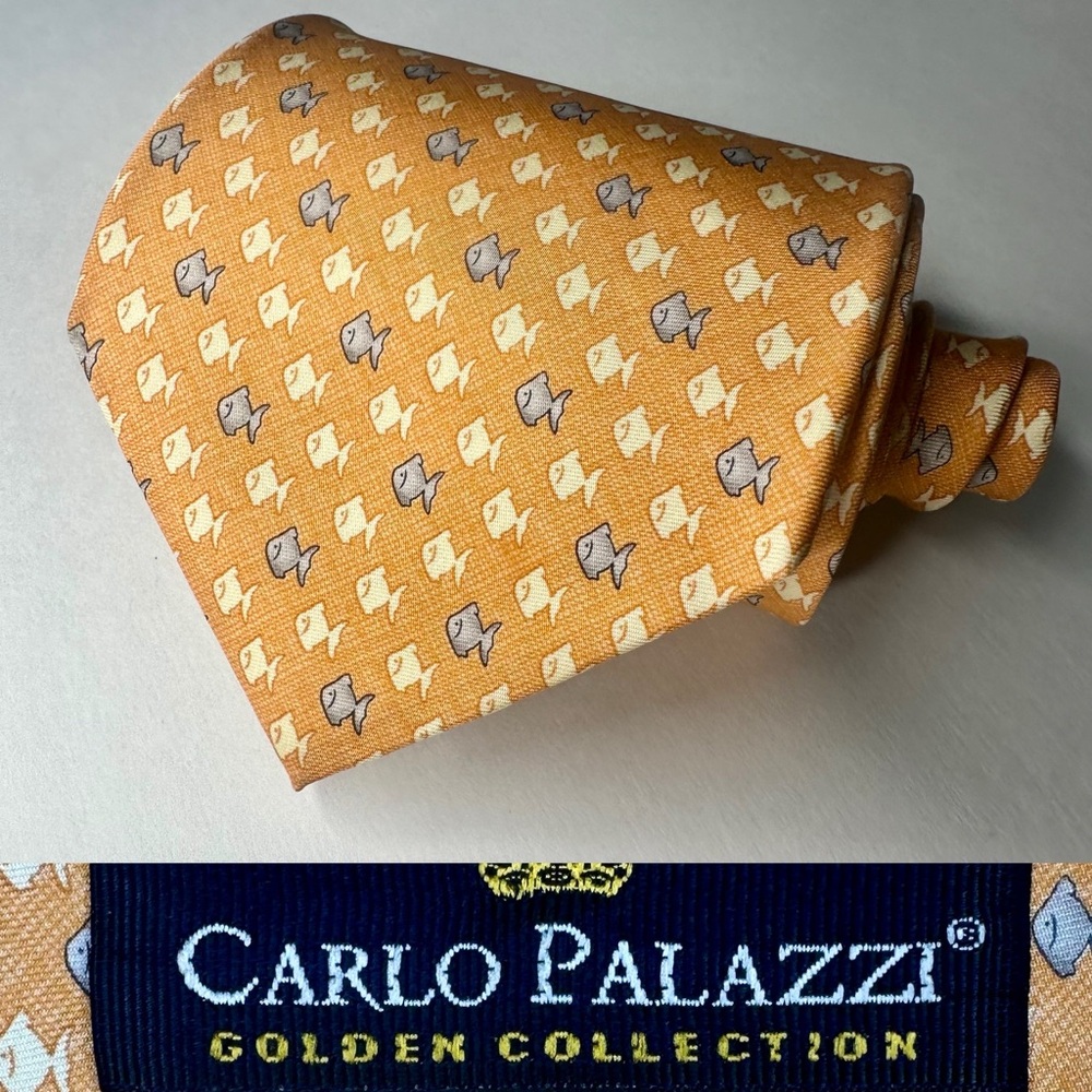 Carlo Palazzi Golden Collection Swimming Fish Classic Silk Tie 3.75”